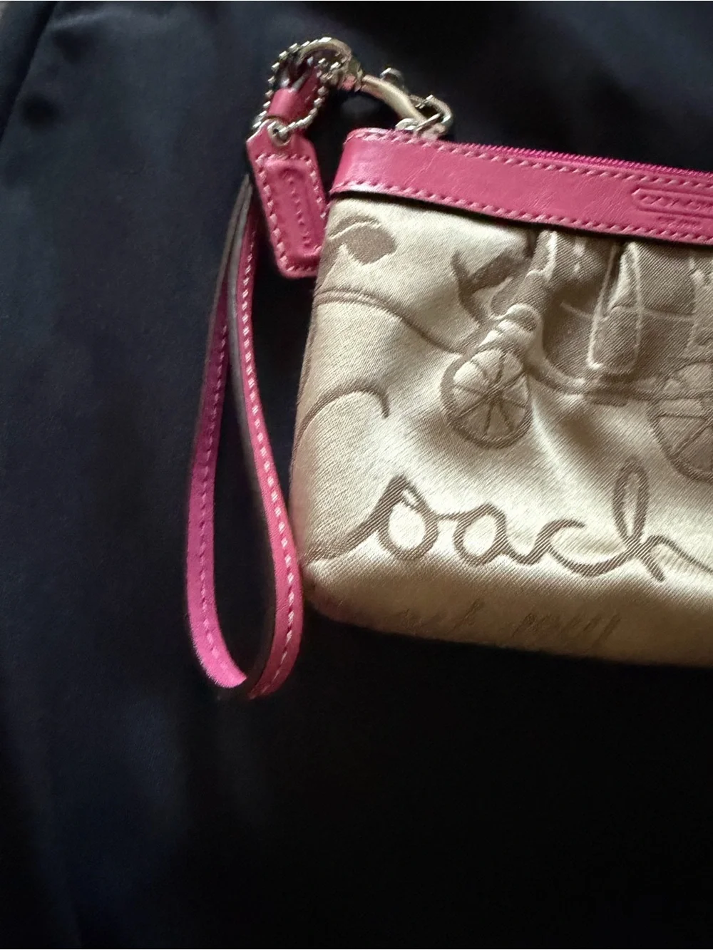 Coach Signature Canvas Wristlet with Pink Trim